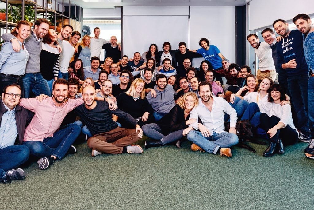 Some of the nearly 100 workers at TravelPerk, a startup that plans to use its Series B round of funding to double the number software engineers, product owners, sales reps, and customer support it employs by 2019.