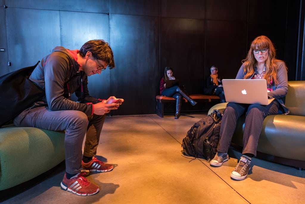 Attendees at TED2018 The Age of Amazement in Brooklyn, N.Y. Planners are figuring out novel ways to use apps without distraction from the actual event they're putting on.