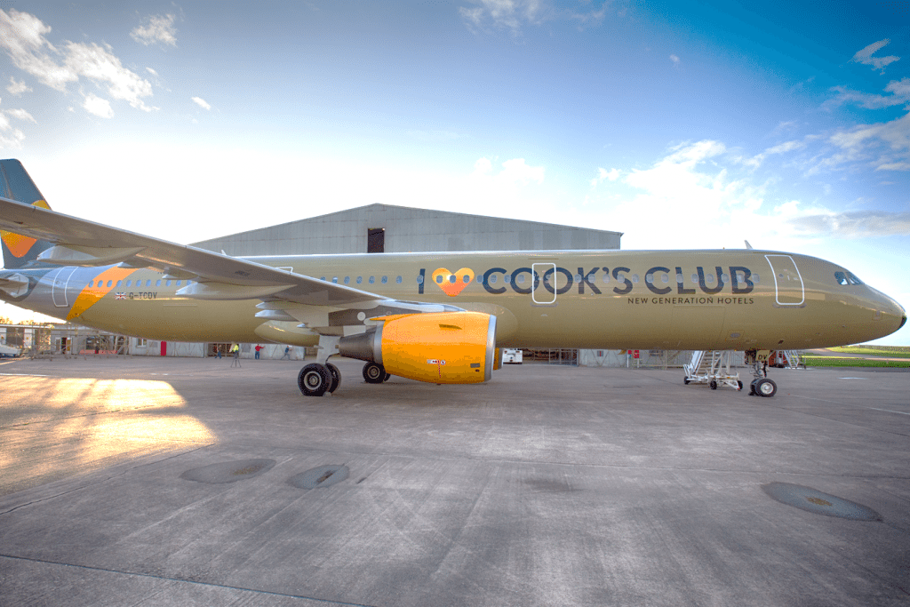 A Thomas Cook aircraft. The tour operator is using its airline to promote its own branded hotels.