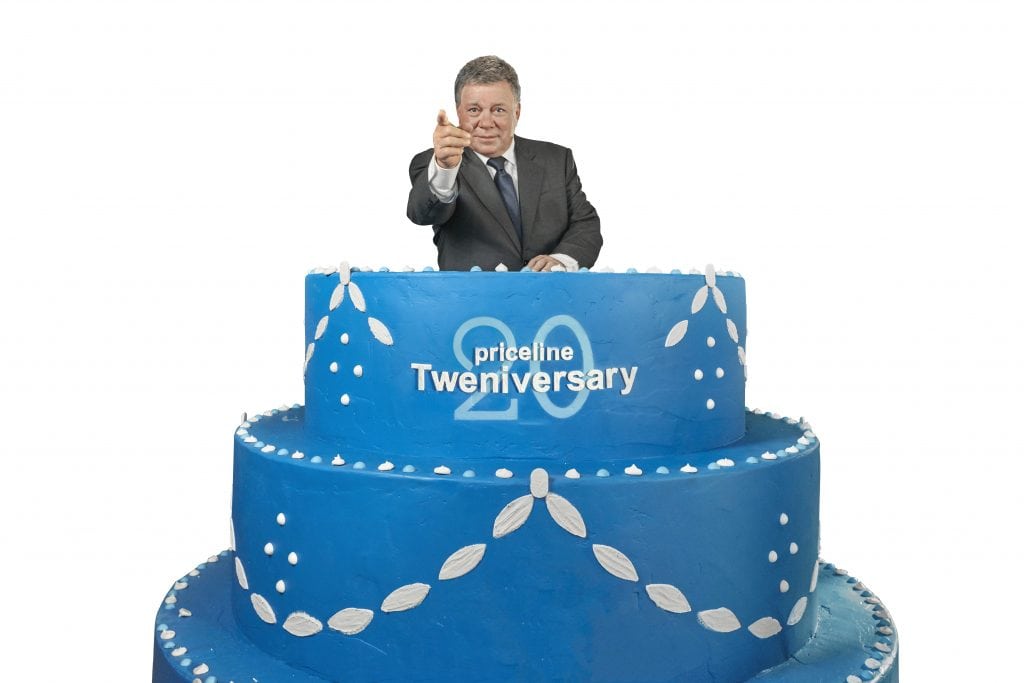 A photo from William Shatner's Tweniversary Priceline commercial to mark 20 years since the company was founded.