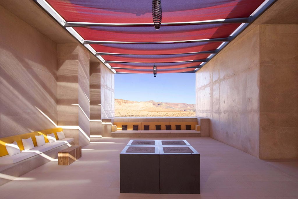 The entrance lounge to the remote Amangiri resort in Utah is one of our author's suggestions for a bucket list for summer travel.
