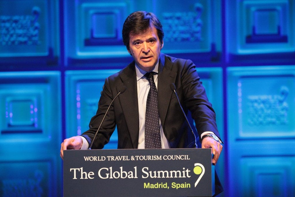 Luis Maroto speaking at the World Travel & Tourism Council Global Summit. The Amadeus CEO was the highest paid European travel CEO in a Skift survey.