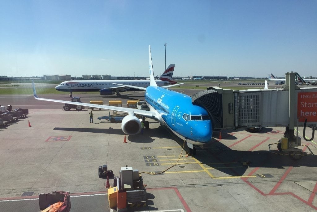 KLM aircraft at Amsterdam's Schiphol Airport.