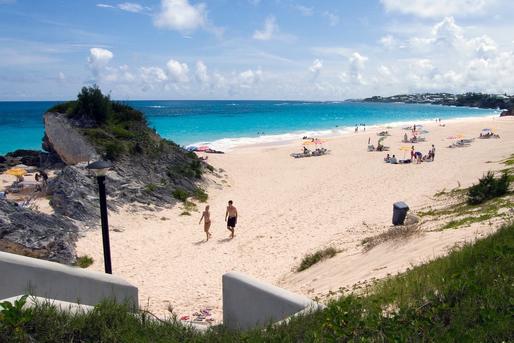 Bermuda's LGTBQ community is celebrating a historic win for marriage equality. Pictured are tourists on Horseshoe Bay Beach in Bermuda.