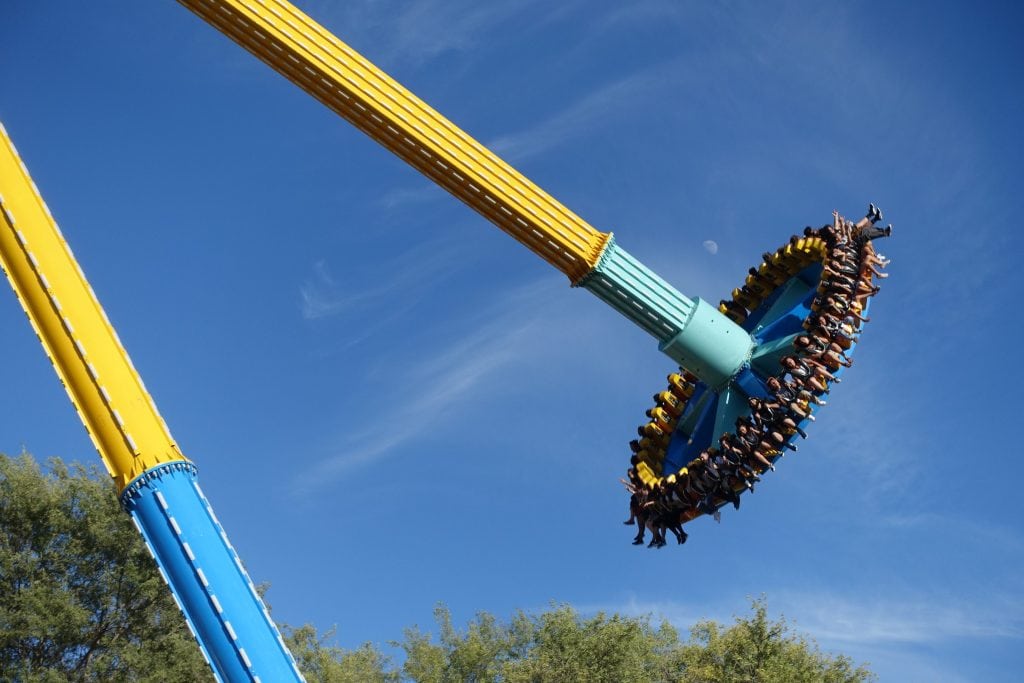 CraZanity, a pendulum ride that just opened at Six Flags Magic Mountain, is pictured. Six Flags Entertainment Corp. reported second-quarter earnings on Wednesday.