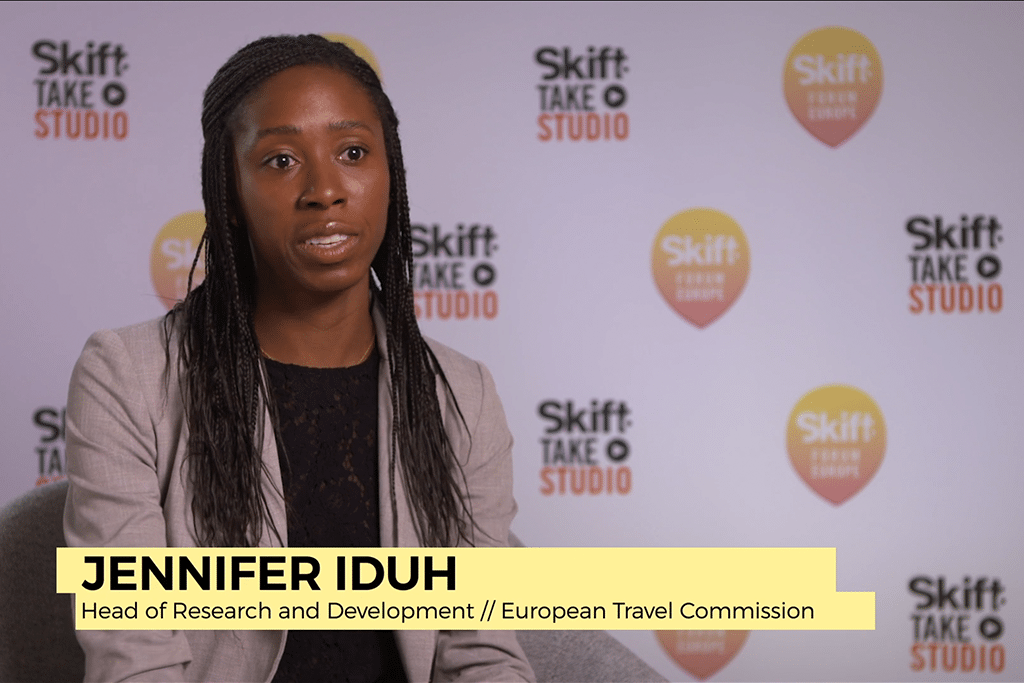 Jennifer Iduh, head of research and development at the European Travel Commission, spoke in the Skift Take Studio.