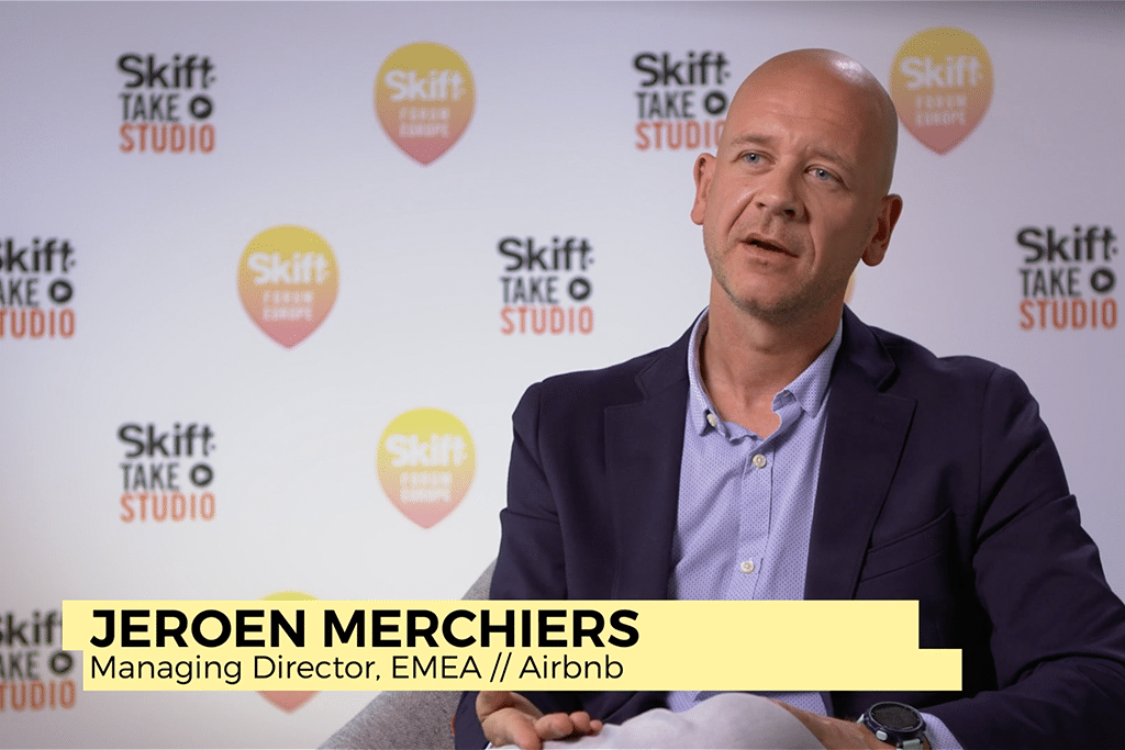 Jeroen Merchiers, Airbnb’s managing director for Europe, Middle East and Africa, is shown during his interview in the Skift Take Studio.