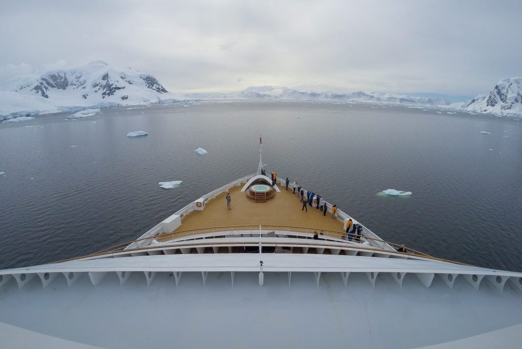 A Seabourn ship is shown in Antarctica. The cruise line on Monday announced plans to build two new 264-passenger expedition ships.