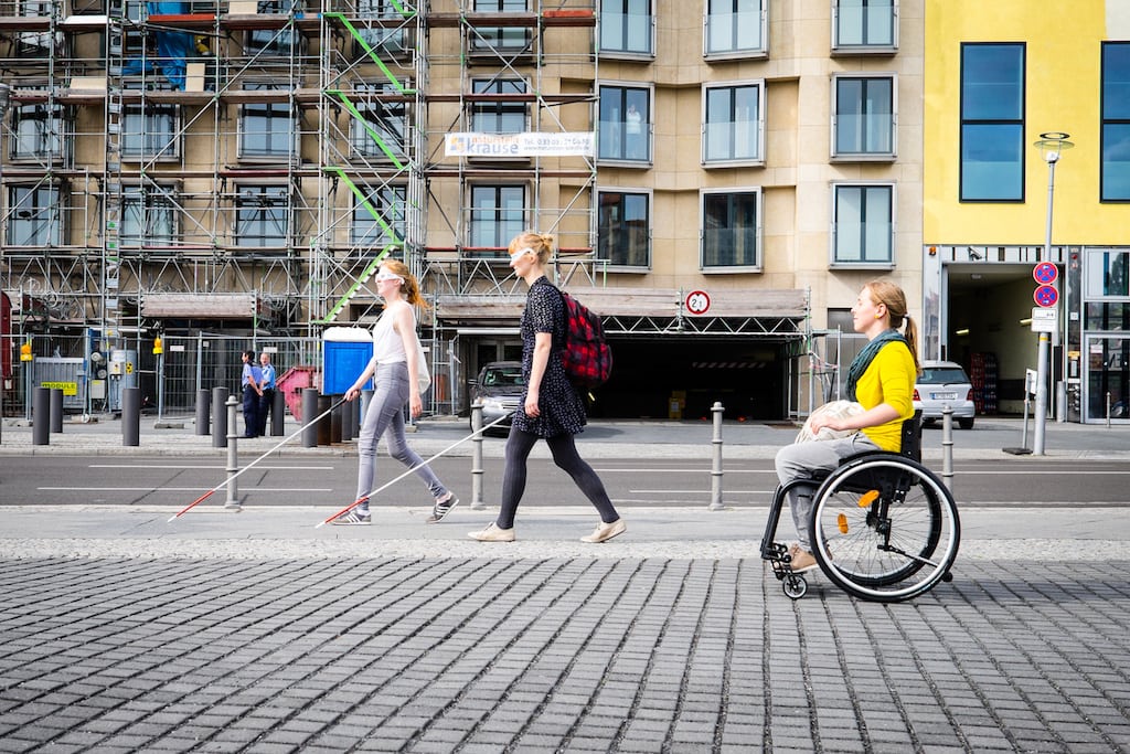 Volunteers on an accessibility mapping tour in Berlin.