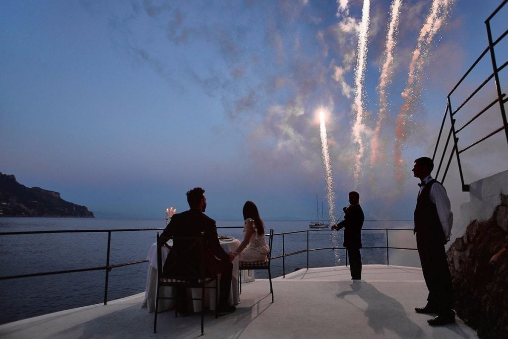 Fireworks accompany the second course of a private dinner at Palazzo Avino in a trip booked by travel agency Ovation Vacations. The rich are different from you and me and that's never truer than in how outlandish their honeymoons are.