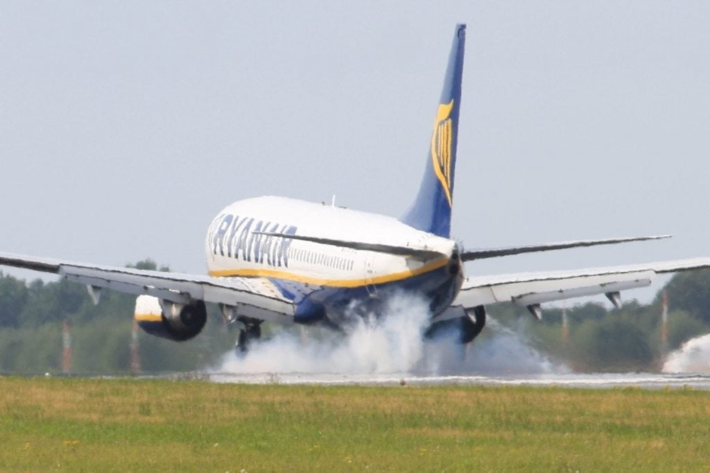 A Ryanair aircraft. The airline has suffered a difficult financial quarter.