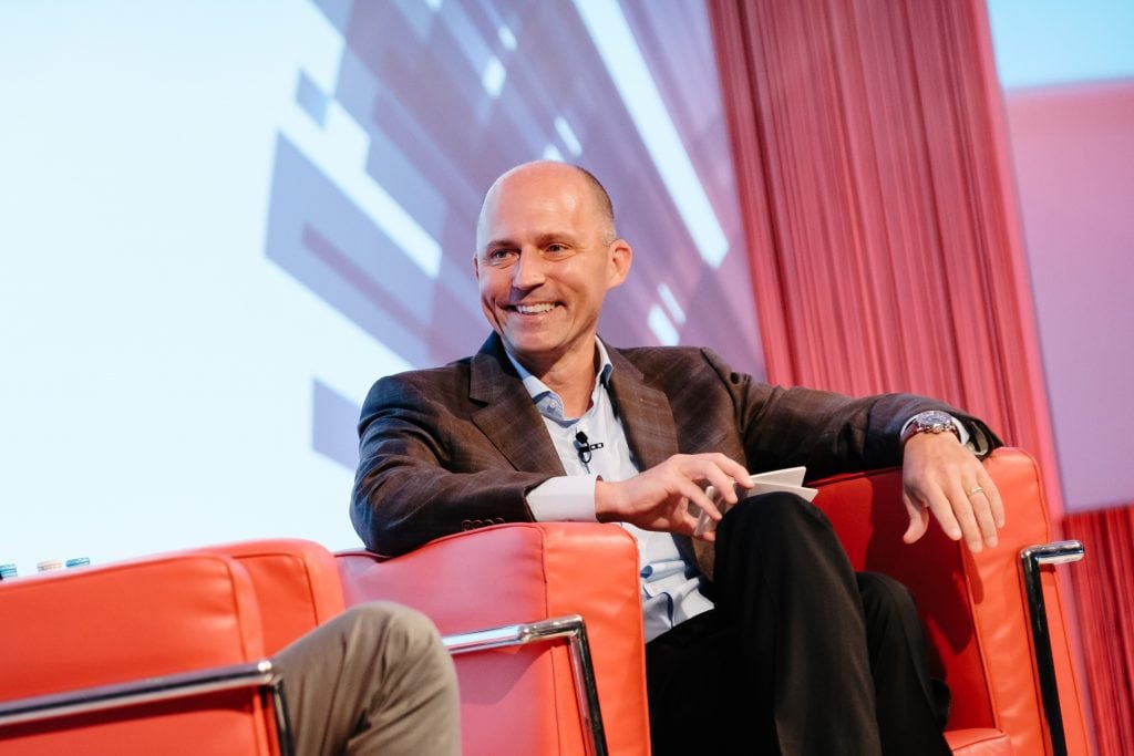 Sabre CEO Sean Menke in London in late June 2018 at the European edition of the company's customer conference.  The Texas-based travel technology giant has bowed to demands for a management team more focused on software solutions across travel sectors.