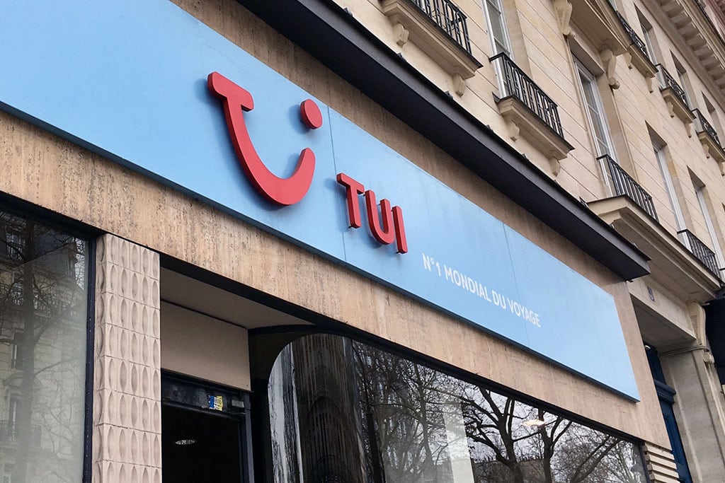 A retail outlet for tour provider TUI on the streets of Paris, France. TUI Group operates across a number of European markets and the UK is a key part of its business. 