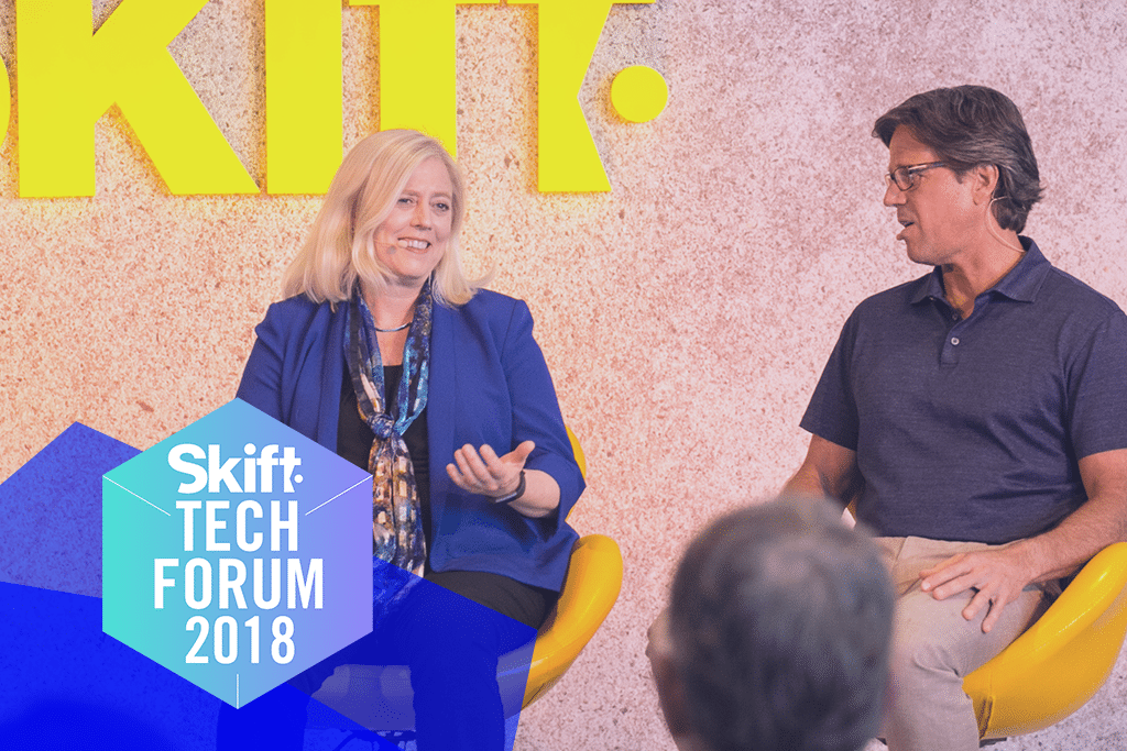 Bonny Simi, president of JetBlue Tech Ventures, spoke about her investment strategy at the Skift Global Forum in June. She was joined on stage by Christopher R. Hemmeter, managing partner of Thayer Ventures.