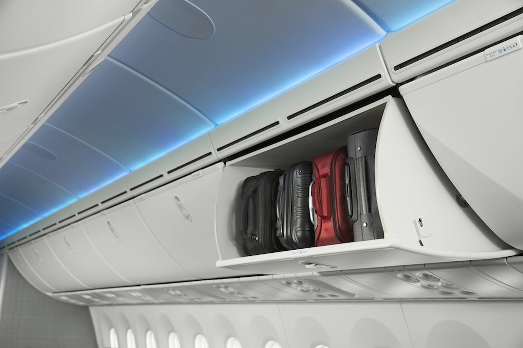 On a large jet like this American Airlines Boeing 787, carry-on bag weights don't affect aircraft performance. But they can make an airline's fuel bill higher.