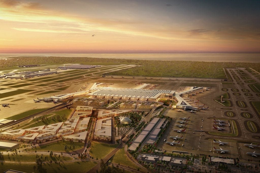 A rendering of Istanbul Airport, which is larger than the size of Manhattan.