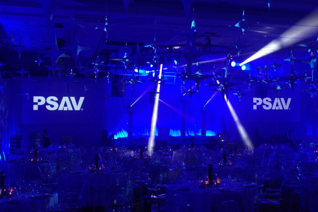 Shown here is an example of how PSAV staged an event at Canada's Fairmont Banff Springs Hotel. PSAV has been acquired by Blackstone, the private equity firm.