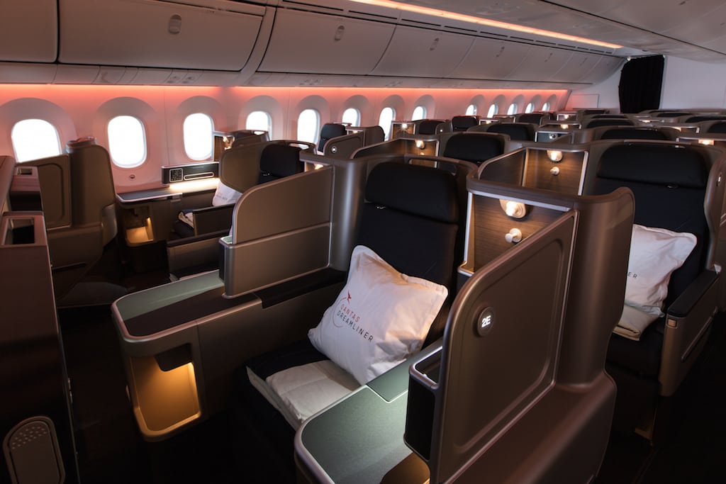 Researchers at the University of Sydney have been working with Qantas to get the lighting right on the carrier's 17-hour flight from Perth to Sydney. Pictured is business class on the Boeing 787 flying the route. 