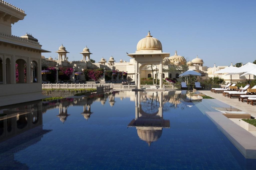 The hotel swimming pool of the Oberoi Udaivilas, Udaipur, Rajasthan.
