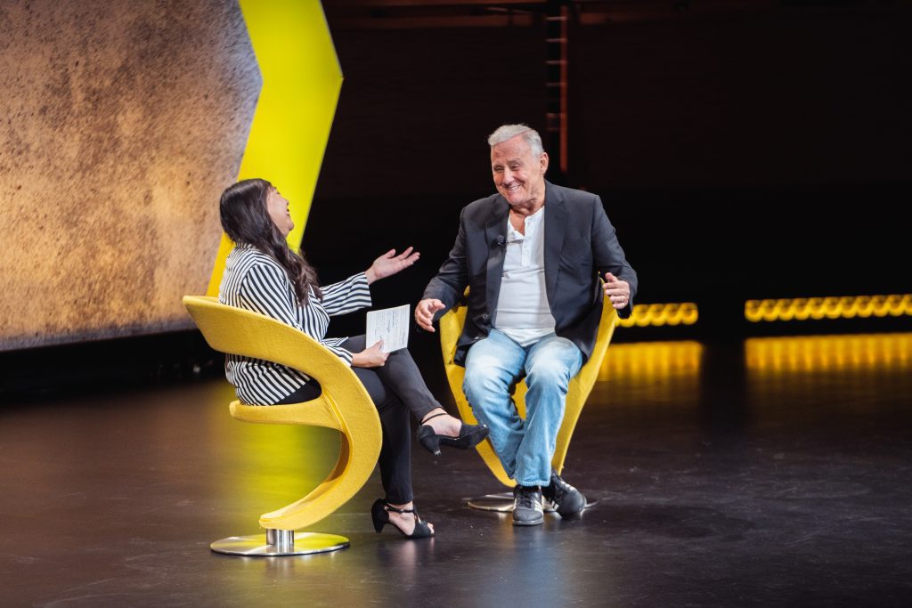 Ian Schrager speaking at Skift Global Forum in New York City.