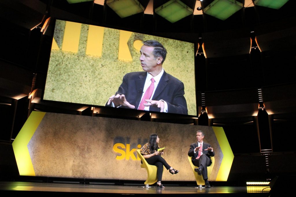Marriott President and CEO Arne Sorenson, right, spoke Friday with Skift Senior Hospitality Editor Deanna Ting at Skift Global Forum.