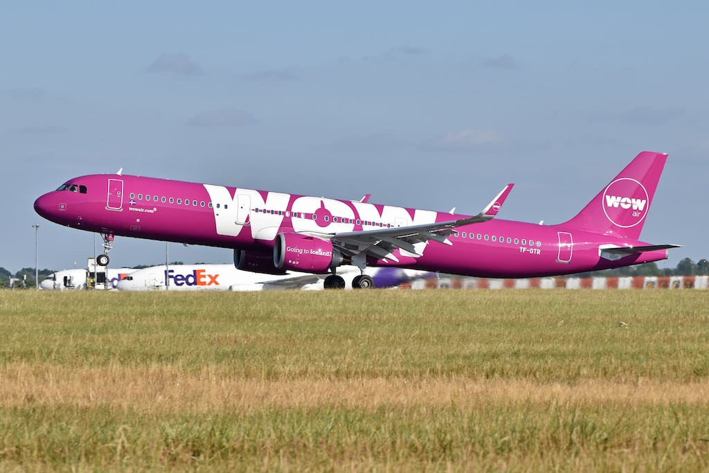 Wow Air might be a strong acquisition target for another airline. Pictured is one of Wow's Airbus A321s at London Stansted.