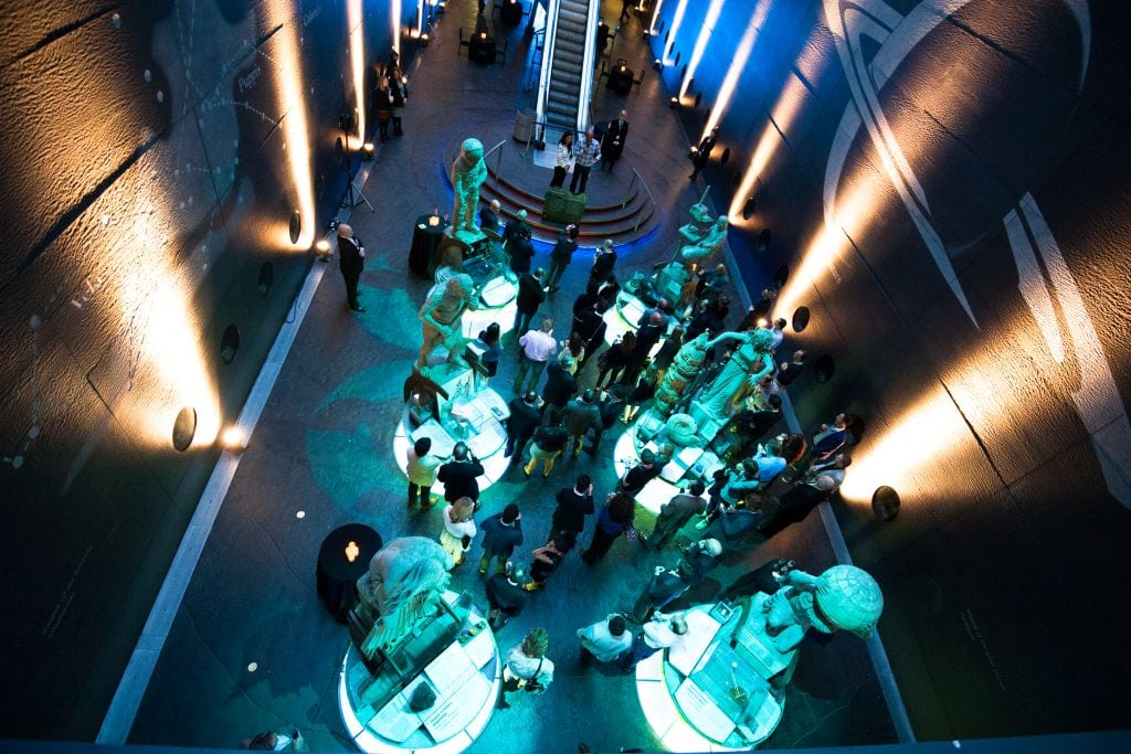 A photo of a reception at London's Natural History Museum.