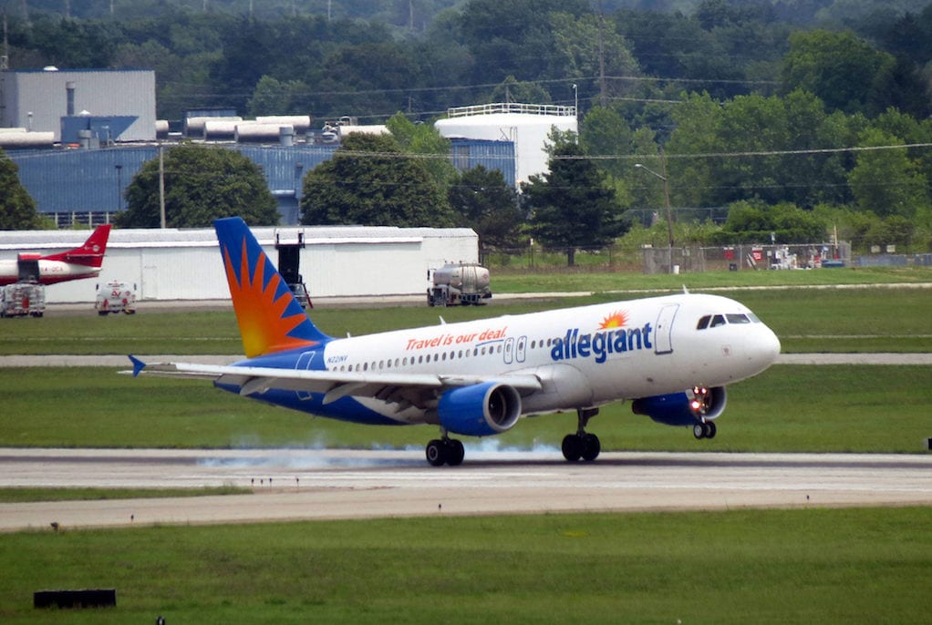An Allegiant Air Airbus A320 on the ground in Dayton, Ohio. Allegiant reported earnings on Wednesday. 