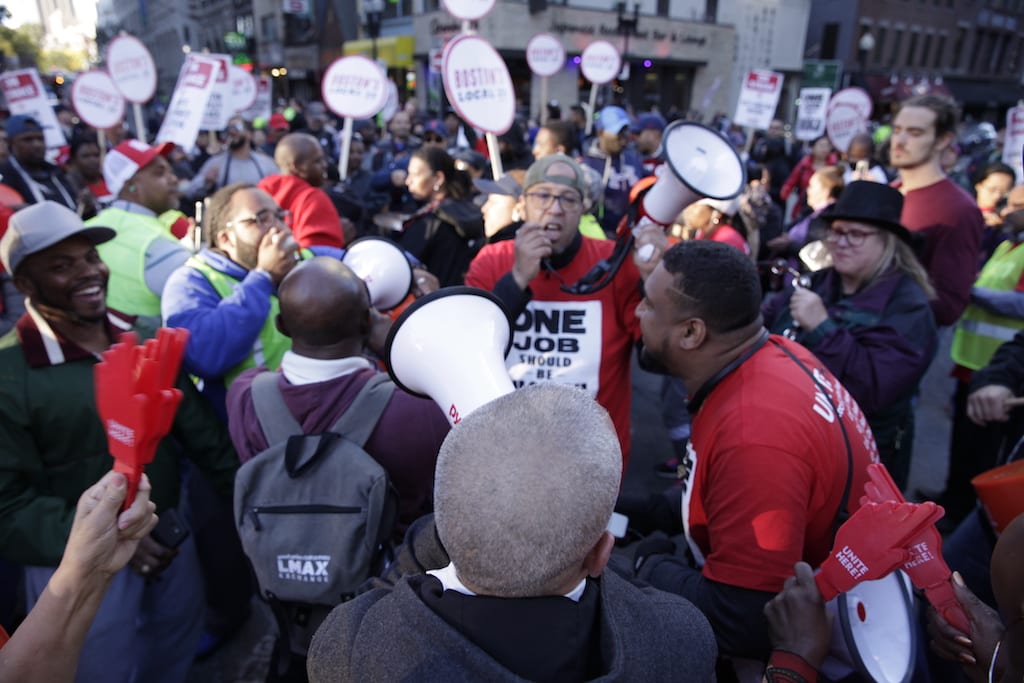 Striking Marriott workers in Boston.