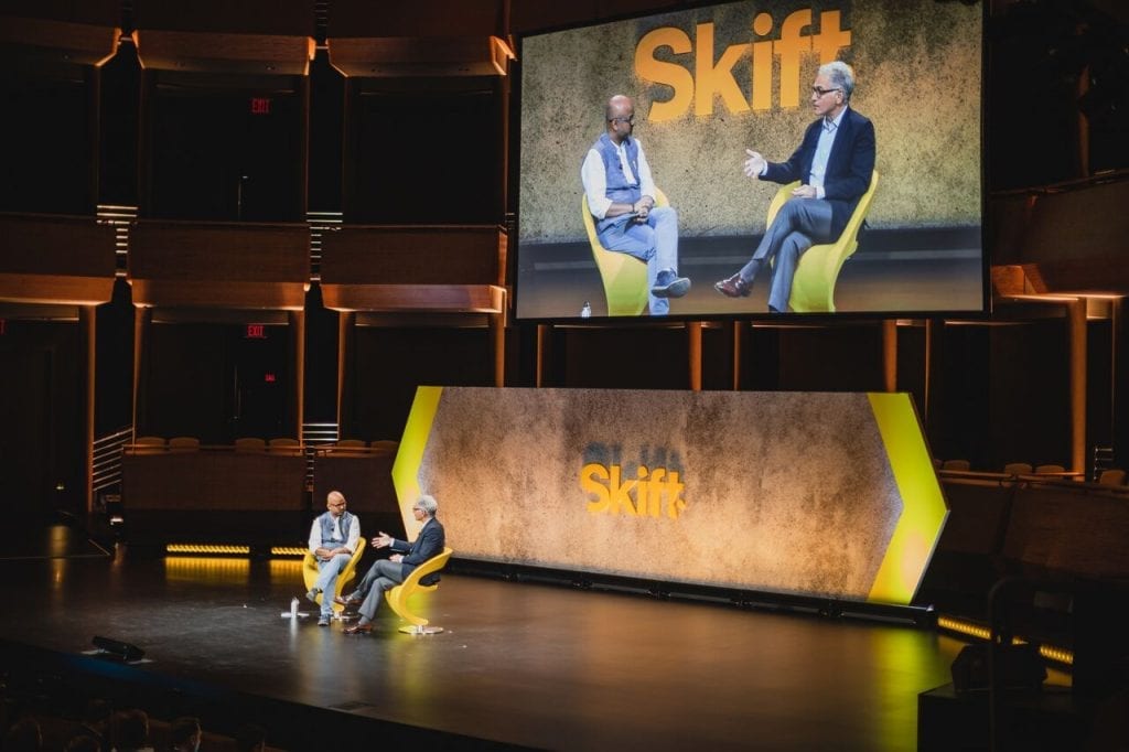 Hyatt, CEO Mark Hoplamazian with Rafat Ali of Skift at Skift Global Forum 2018