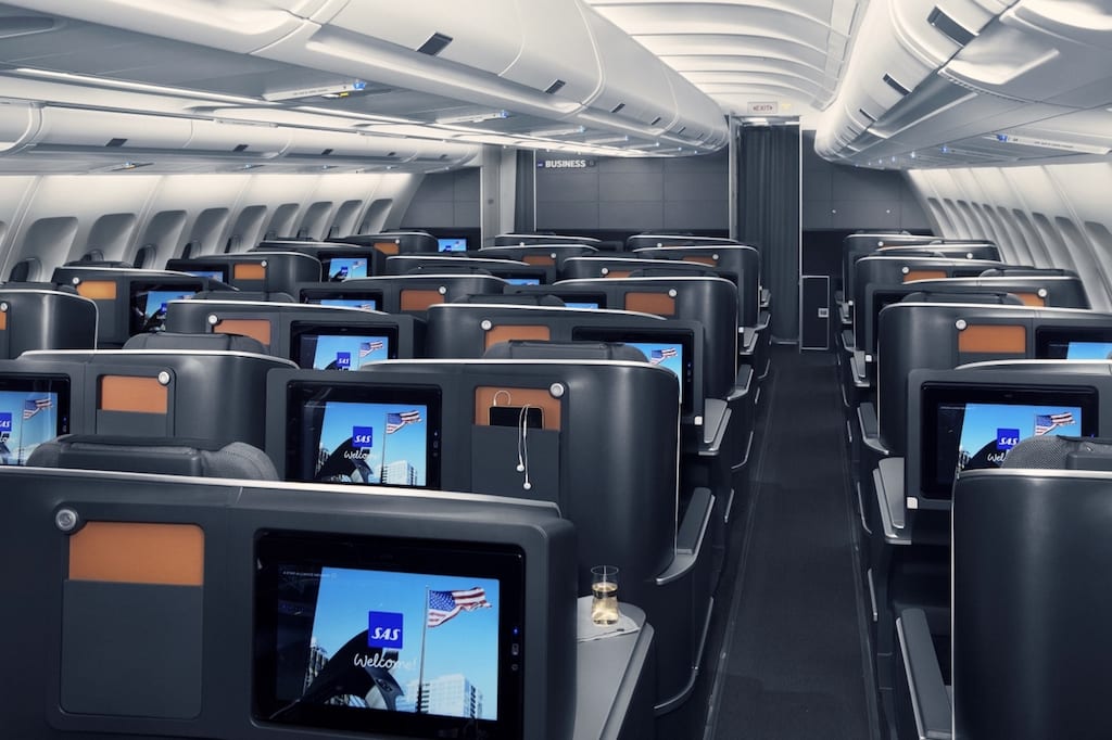 The Scandinavian carrier SAS is one of more than 70 airlines using PlusGrade. Pictured is its long-haul business class cabin.  