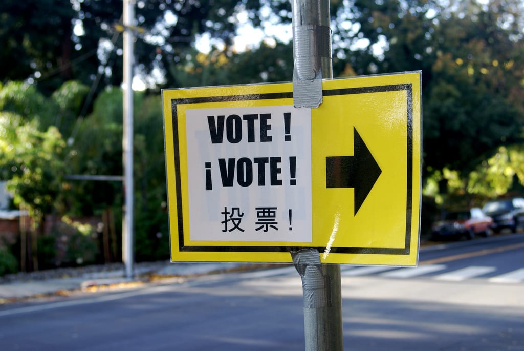 Tuesday's midterm elections will include a handful of tourism ballot measures across the country. Pictured is a vote sign in San Mateo, California.
