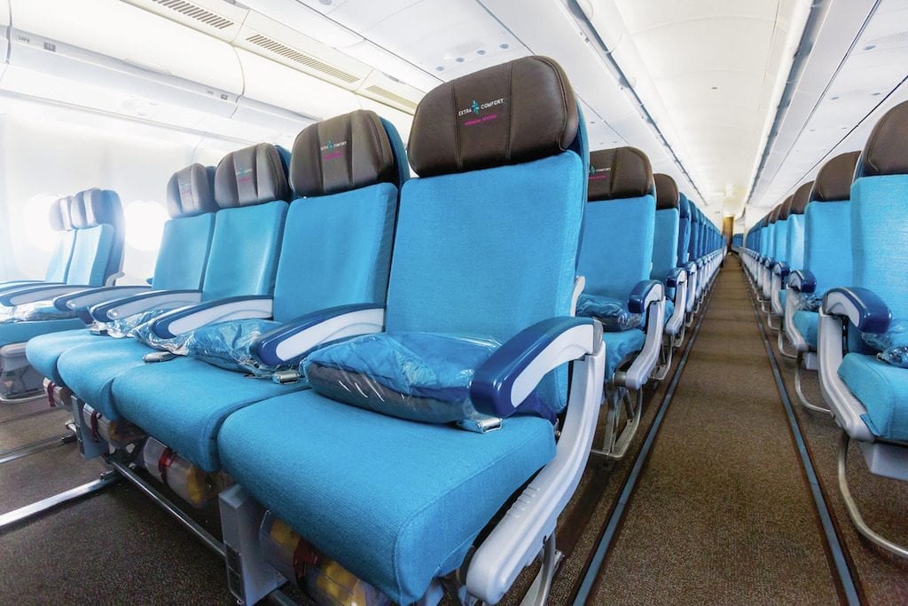 Hawaiian Airlines is having trouble filling seats at reasonable prices. Pictured is the airline's extra-legroom section on an Airbus A330.