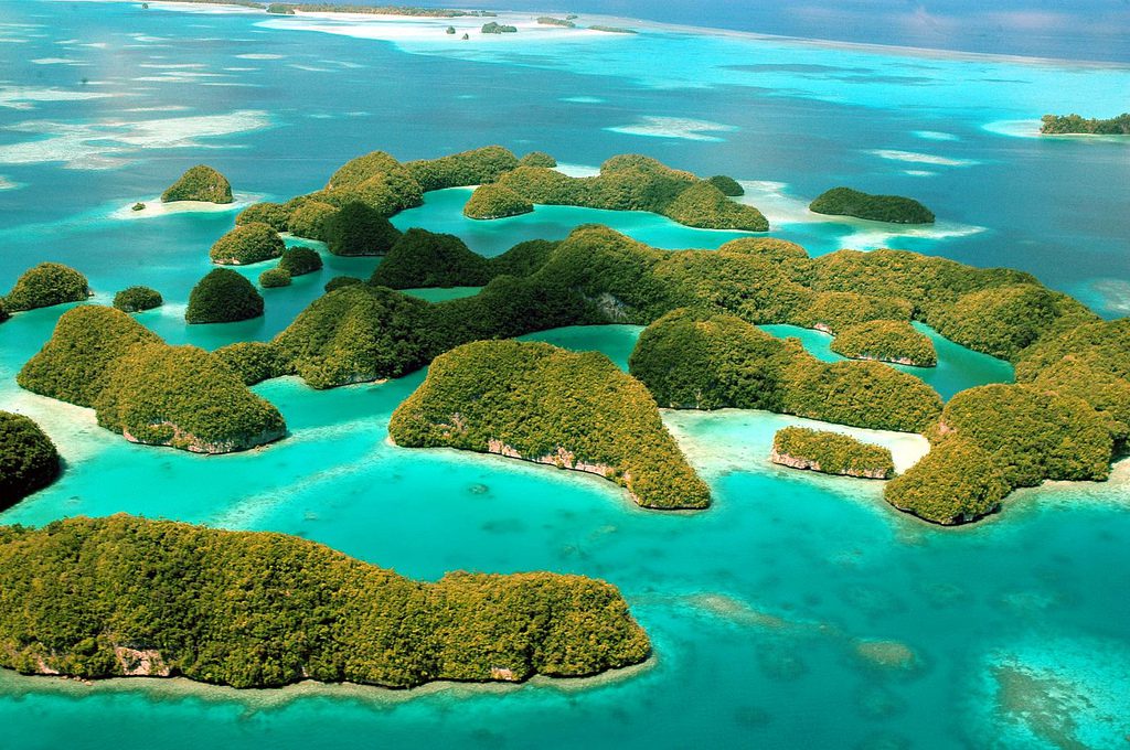 A series of rock islands in Palau.