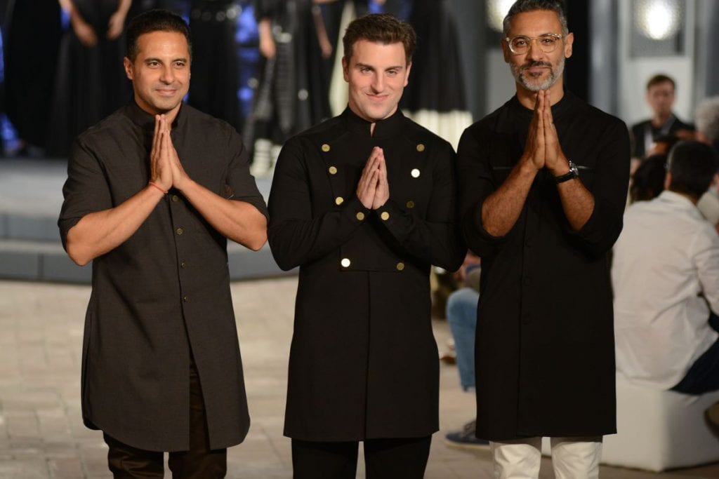 Airbnb CEO and CoFounder Brian Chesky with Indian celebrity designer duo Shantanu and Nikhil at an event in Delhi Source Airbnb India