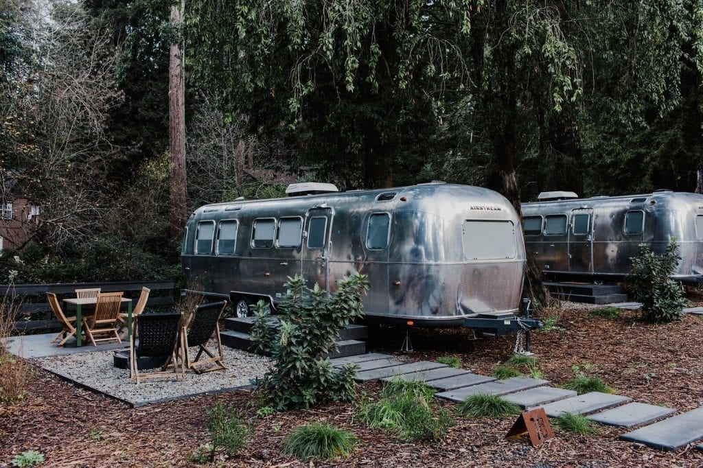 Shown here are Airstream trailers rented via AutoCamp and set up in a park in the Russian River Valley in California. AutoCamp announced a fund-raising this week.