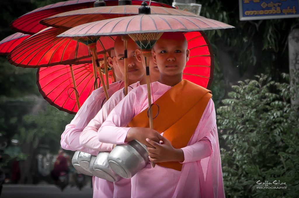 Pictured are Buddhist nuns of the Theravada (meaning the Ancient Teaching) on August 30, 2012 in Mandalay, Myanmar. ASTA formed a chapter in Myanmar.