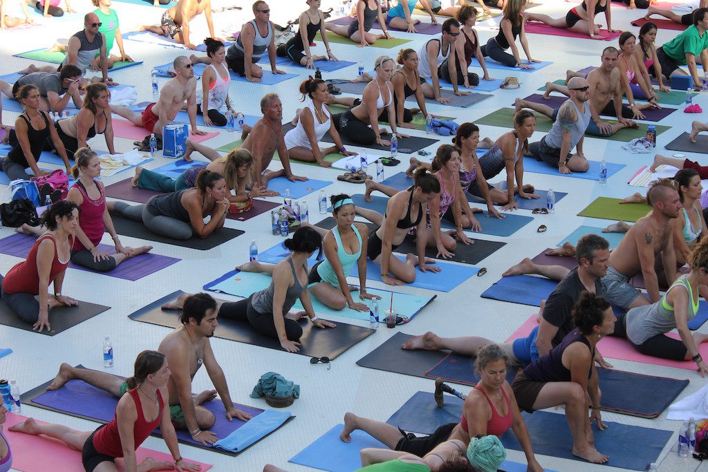 People at a yoga event at The Cosmopolitan of Las Vegas.