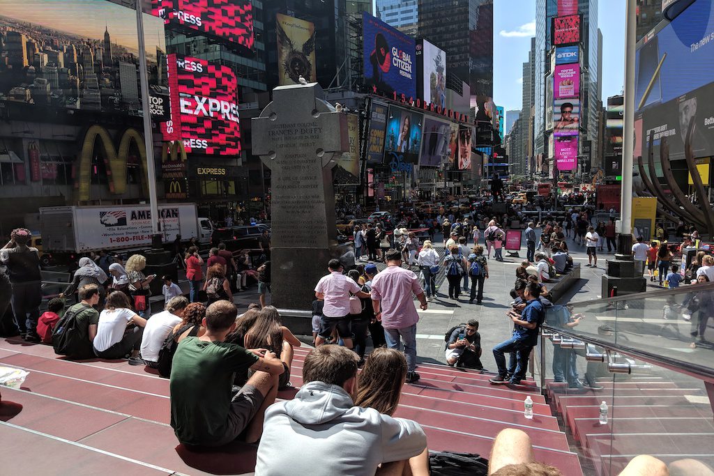 Tourists in New York City's Times Square.