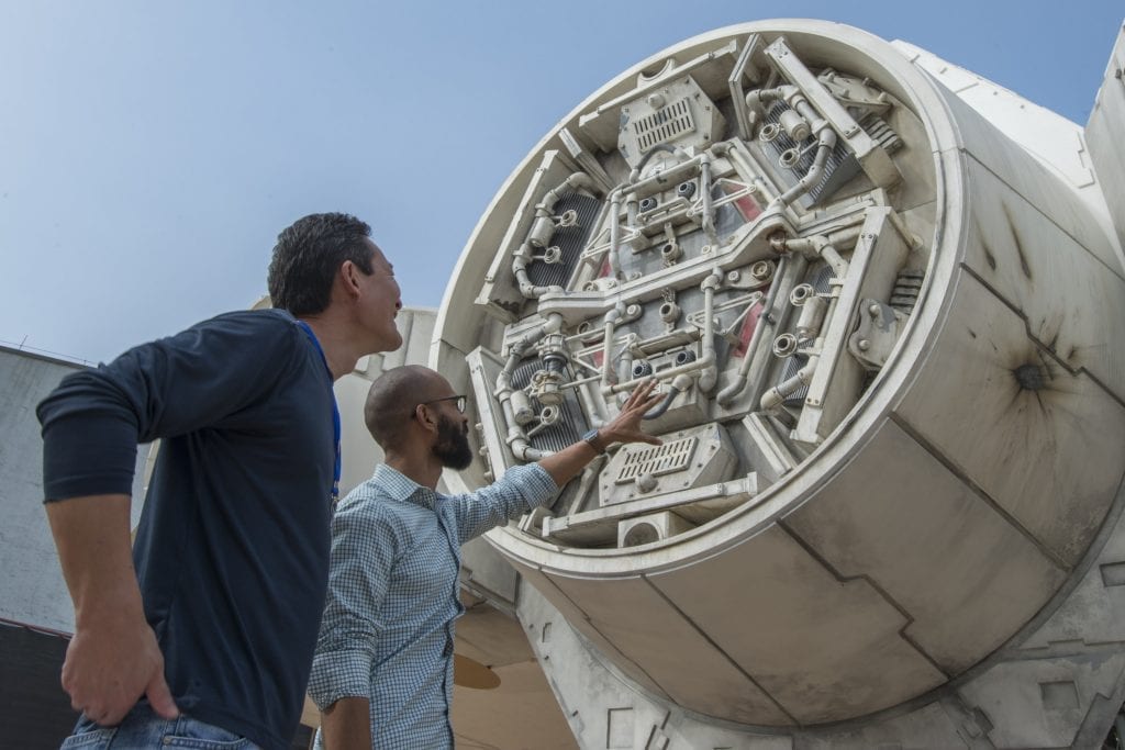 A Millennium Falcon under development for Star Wars: Galaxy's Edge is pictured in this promotional photo. The new land opens at Disneyland in California and Walt Disney World Resort in Florida this year. 