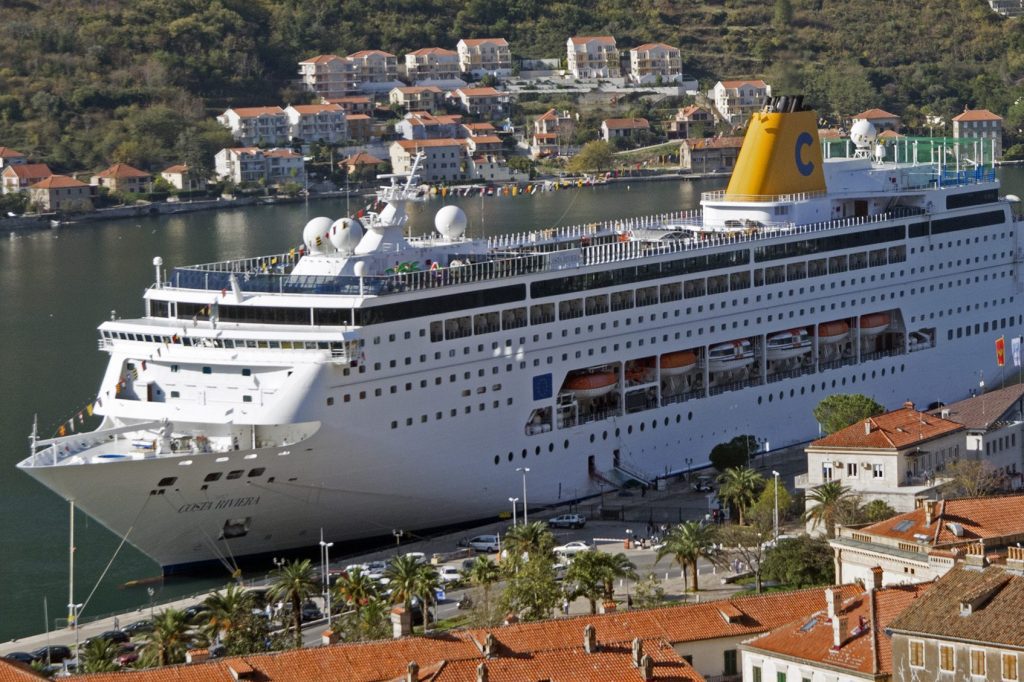 Costa neoRivera, part of the larger Carnival Corp. fleet, is shown in Montenegro in this photo from November 2018. Carnival released quarterly earnings Tuesday. 