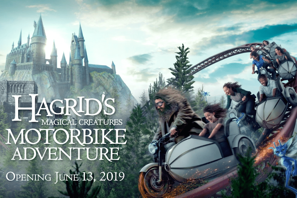 A promotional image for Hagrid’s Magical Creatures Motorbike Adventure, a new ride coming to Universal's Islands of Adventure. The image is from a video promoting the new ride.