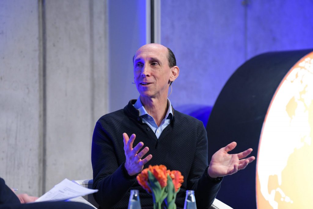 Dana Dunne, eDreams Odigeo CEO speaking at the 2019 ITB Berlin Convention. The online travel agent is coming towards the end of its turnaround plan.