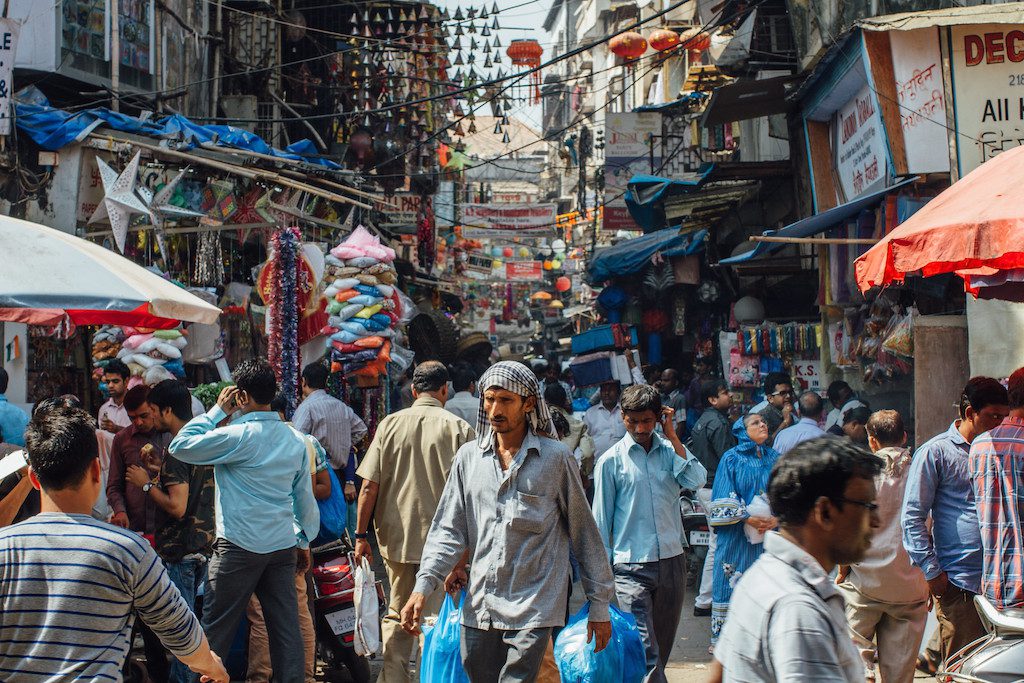 A crowded market in Mumbai, India. 