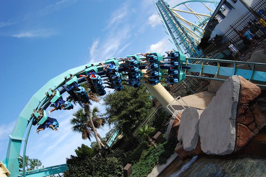 The Kraken roller coaster at SeaWorld. After years of disappointing results, the theme park is starting to recover. 