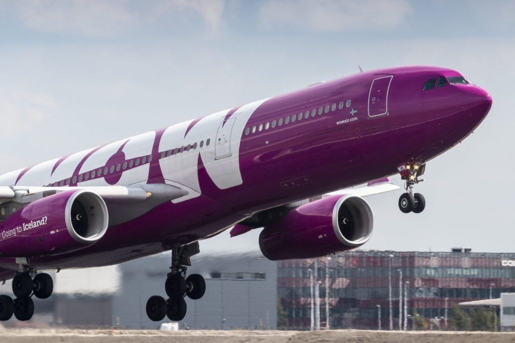 A Wow Air A330 taking off from Amsterdam. The airline has stopped flying.