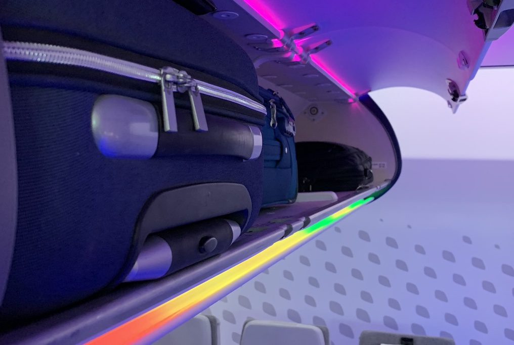 Future Airbus aircraft may have color-coded overhead bins so passengers know how much room is left in them. 