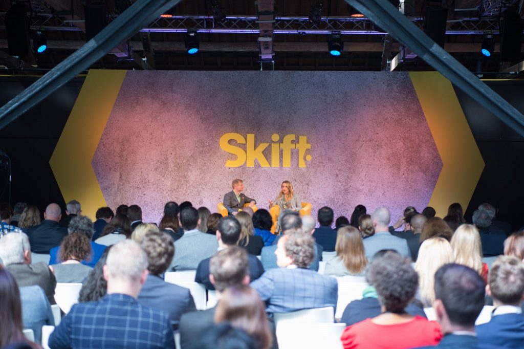 TripAdvisor president of core experience, Lindsay Nelson, and Skift Travel Tech Editor Sean O'Neill speak at Skift Forum Europe in London on April 30, 2019.