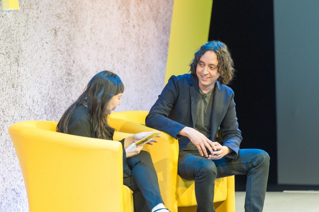 Airbnb Vice President of Experiences Joseph Zadeh and Senior Hospitality Editor Deanna Ting at Skift Forum Europe in London on April 30, 2019.