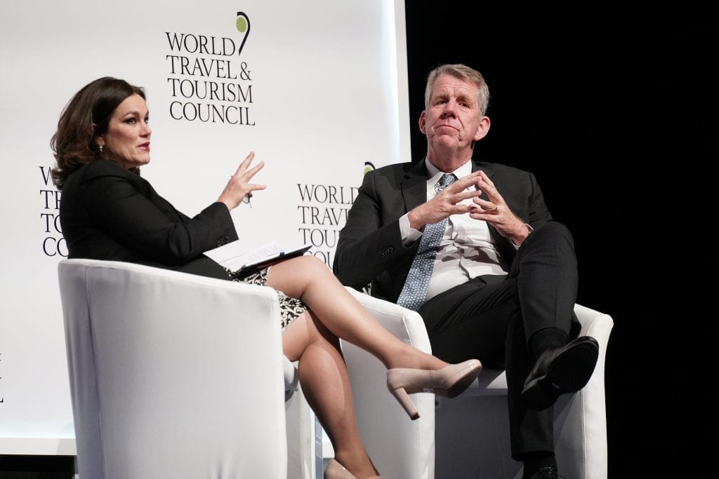 TUI CEO Fritz Joussen speaking at the WTTC Global Summit in Seville. TUI owns more of the travel experience than it used to.
